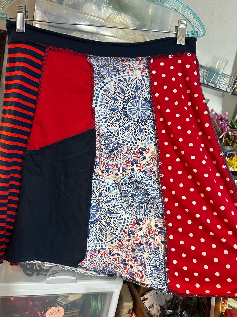 Red Multi-Panel Women’s Patchwork Skirt - Picture 2 of 2